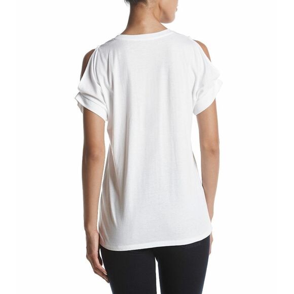 New! MICHAEL KORS Women's MK Circle Logo Cold-Shoulder Top Blouse Color White - Picture 4 of 7